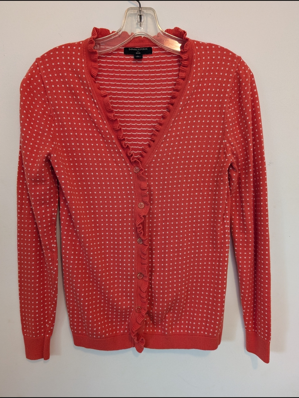 Banana Republic Coral Dot Ruffle-Trim Cardigan